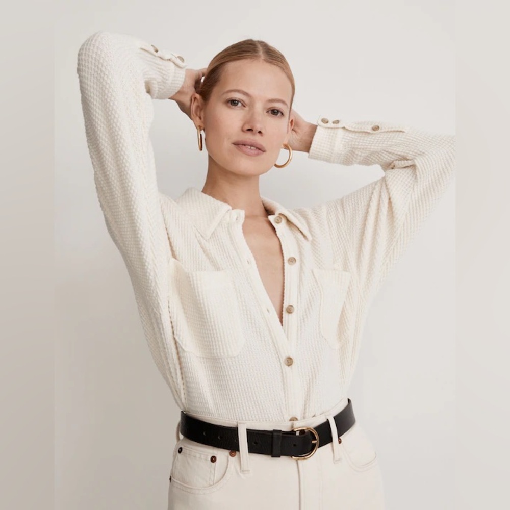 MWL Cream Waffle-Knit Button-Front Shirt